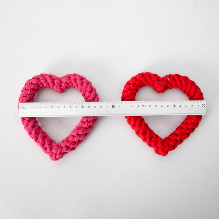 Simple Love Heart Cotton Woven Rope Chew Toy for Dogs