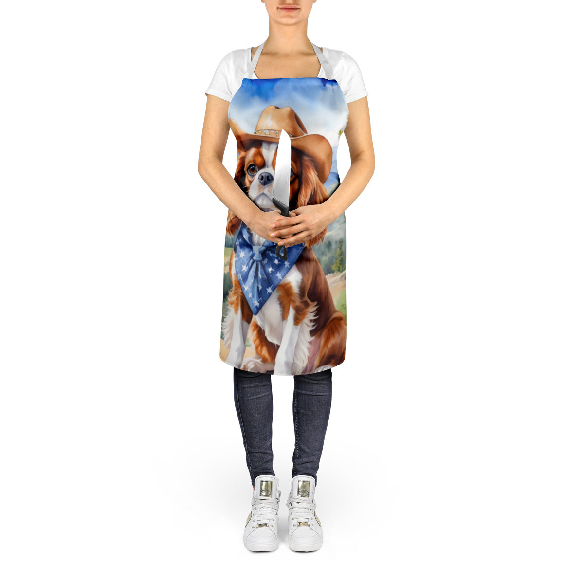 Cavalier Spaniel - Welcome Cowboy Apron for Cooking, Baking and Crafts for Adult Women and Men - Unisex Large