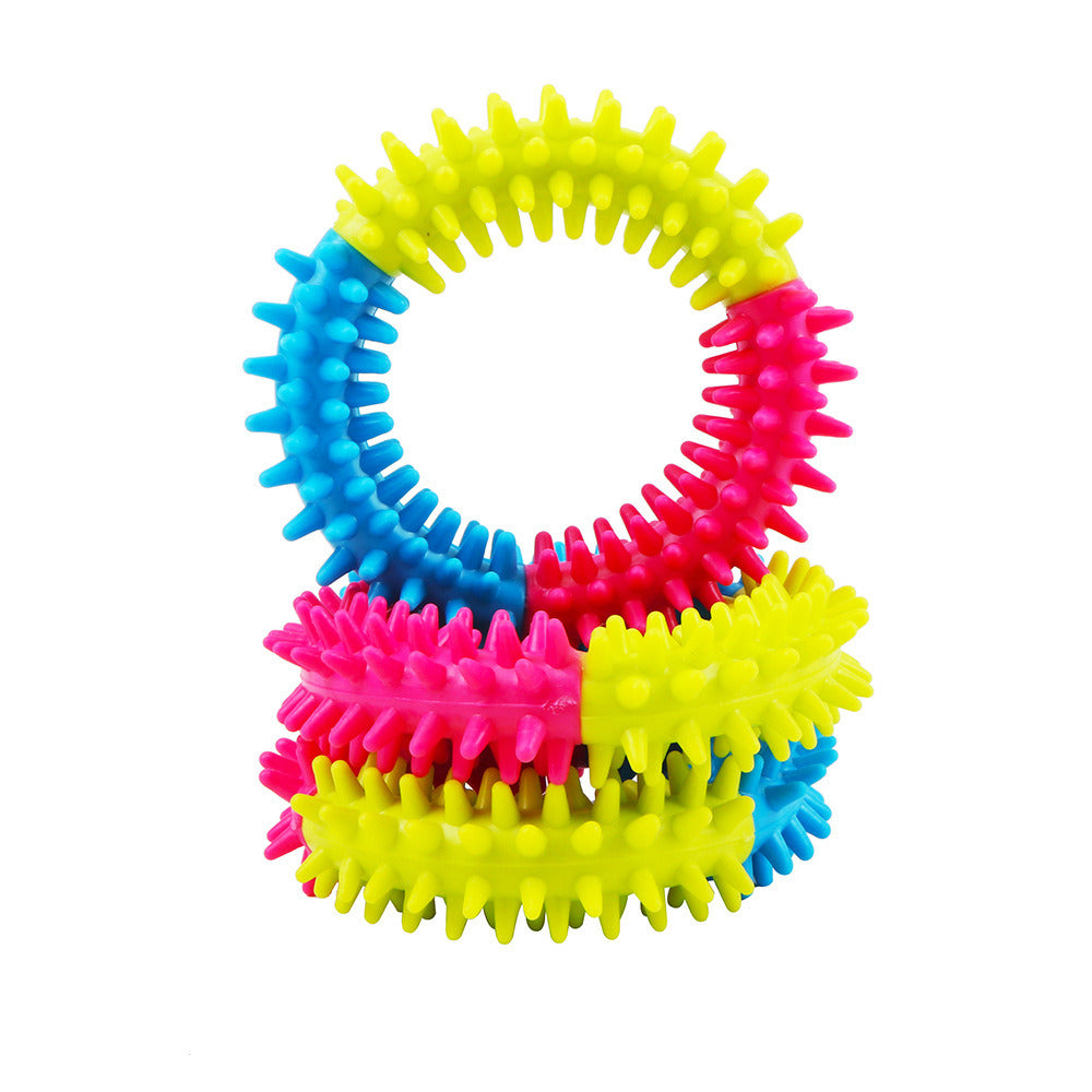 Tri-color Rubber Chewing Ring Toy for Dogs