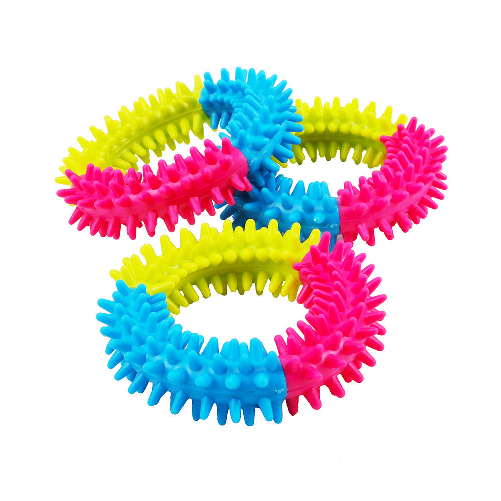 Tri-color Rubber Chewing Ring Toy for Dogs