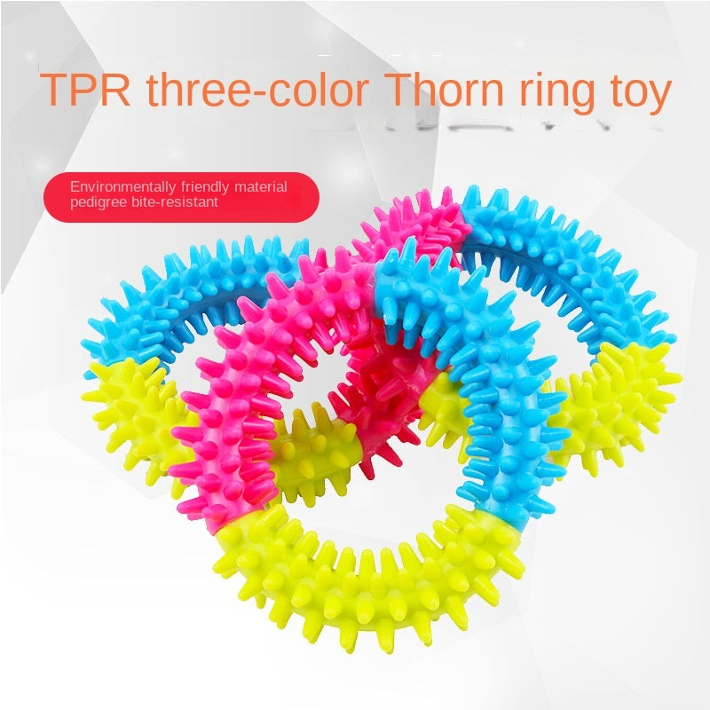 Tri-color Rubber Chewing Ring Toy for Dogs