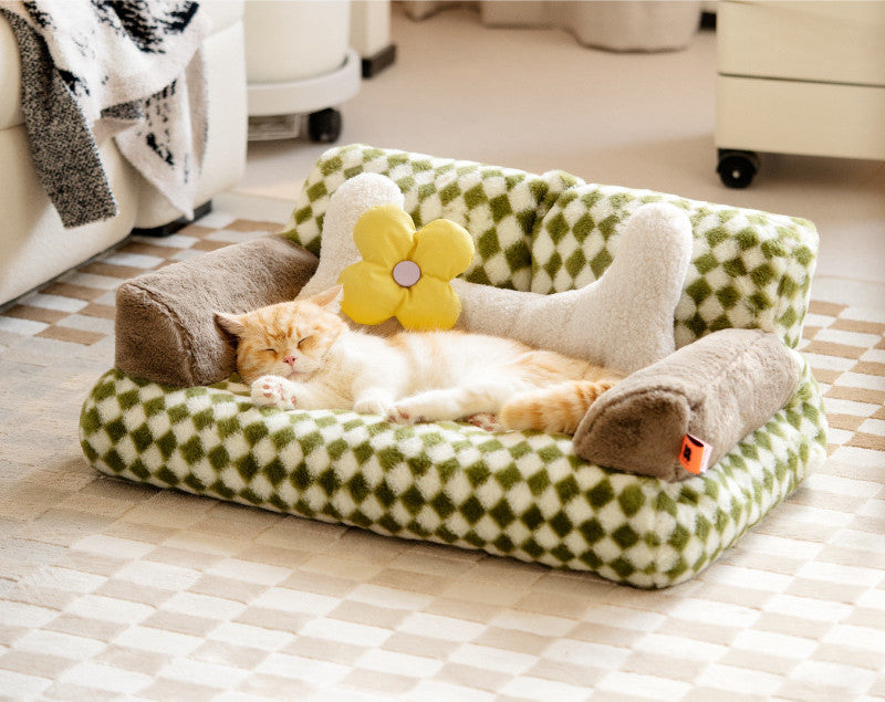 Plush Warm Retro Sofa Bed for Dogs and Cats