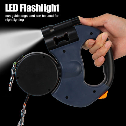 Retractable Reflective Double Dog Walking Leash With Light