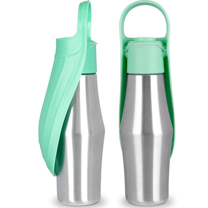 Stainless Steel Water Bottle with Silicone Leaf Bowl For Dog