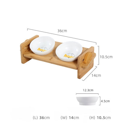 Anti-Tipping Ceramic and Wood Dog and Cat Feeders