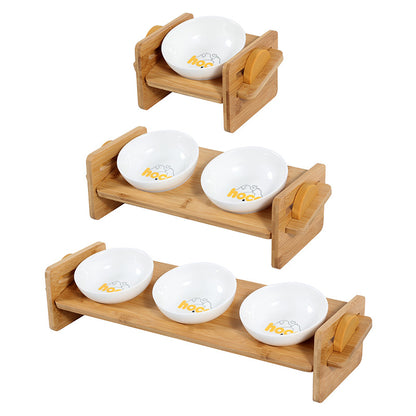 Anti-Tipping Ceramic and Wood Dog and Cat Feeders