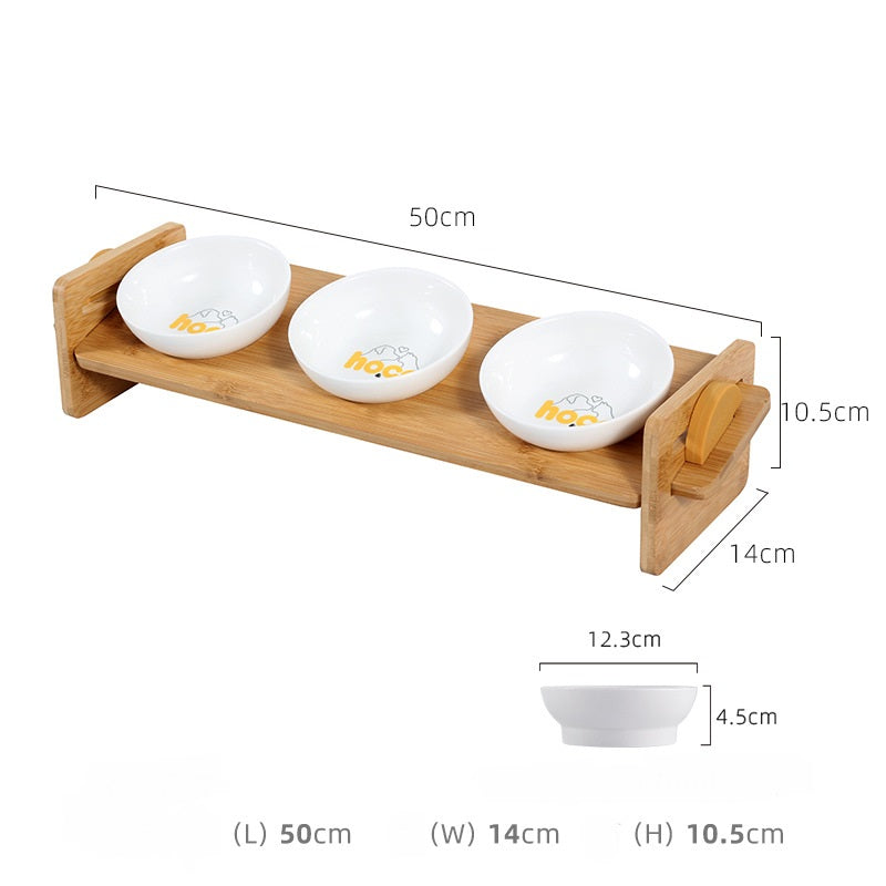 Anti-Tipping Ceramic and Wood Dog and Cat Feeders