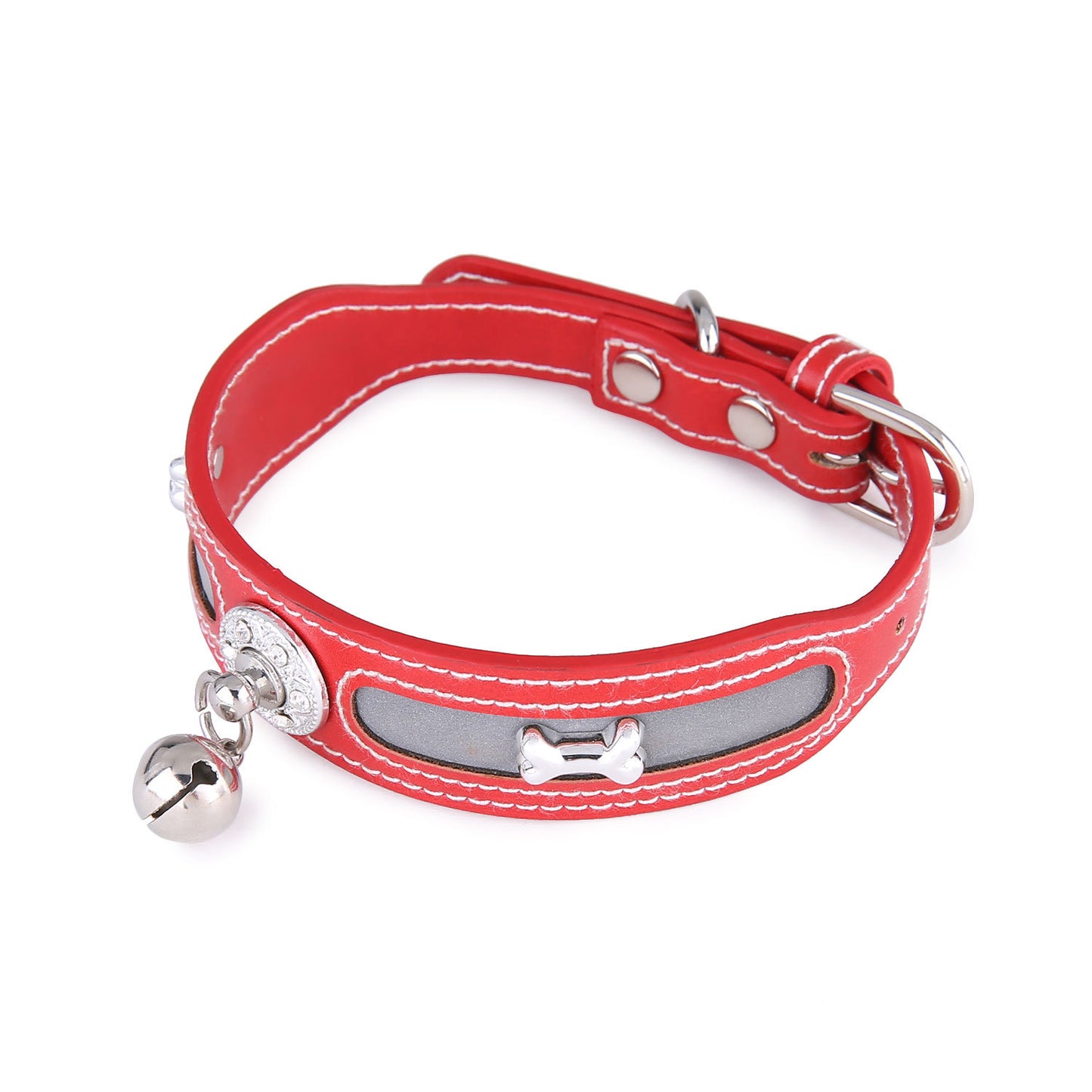 Reflective Collar with Bone Charm and Bell for Small Dogs