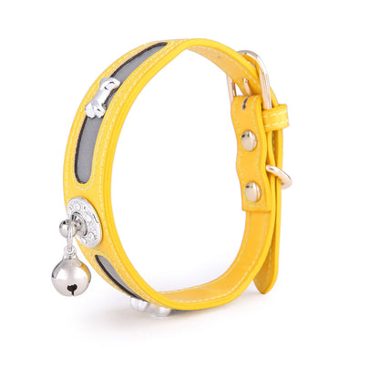 Reflective Collar with Bone Charm and Bell for Small Dogs