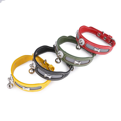 Reflective Collar with Bone Charm and Bell for Small Dogs