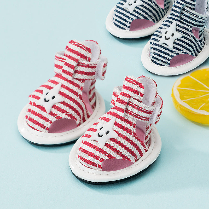 Striped Canvas Summer Non-slip Sandals for Dogs