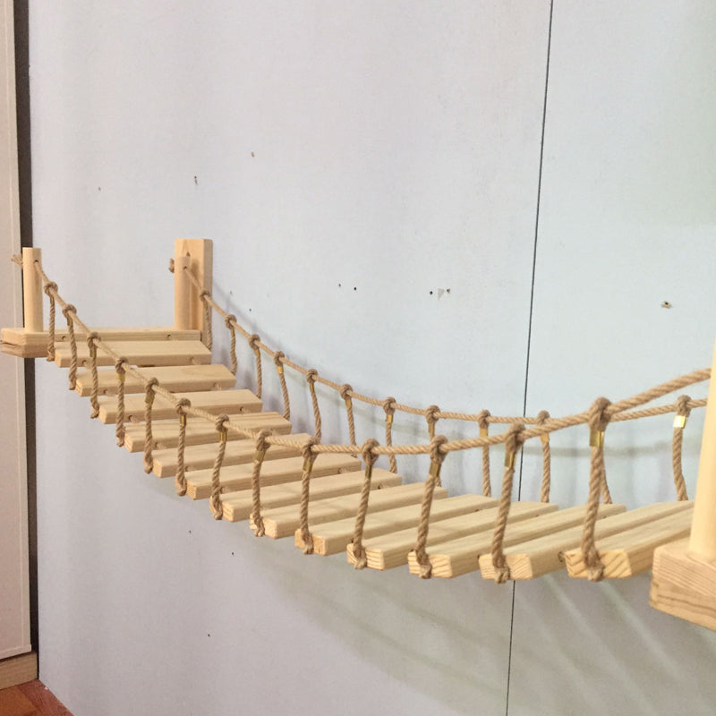 Rope and Wood Hanging Wall Bridge for Cats