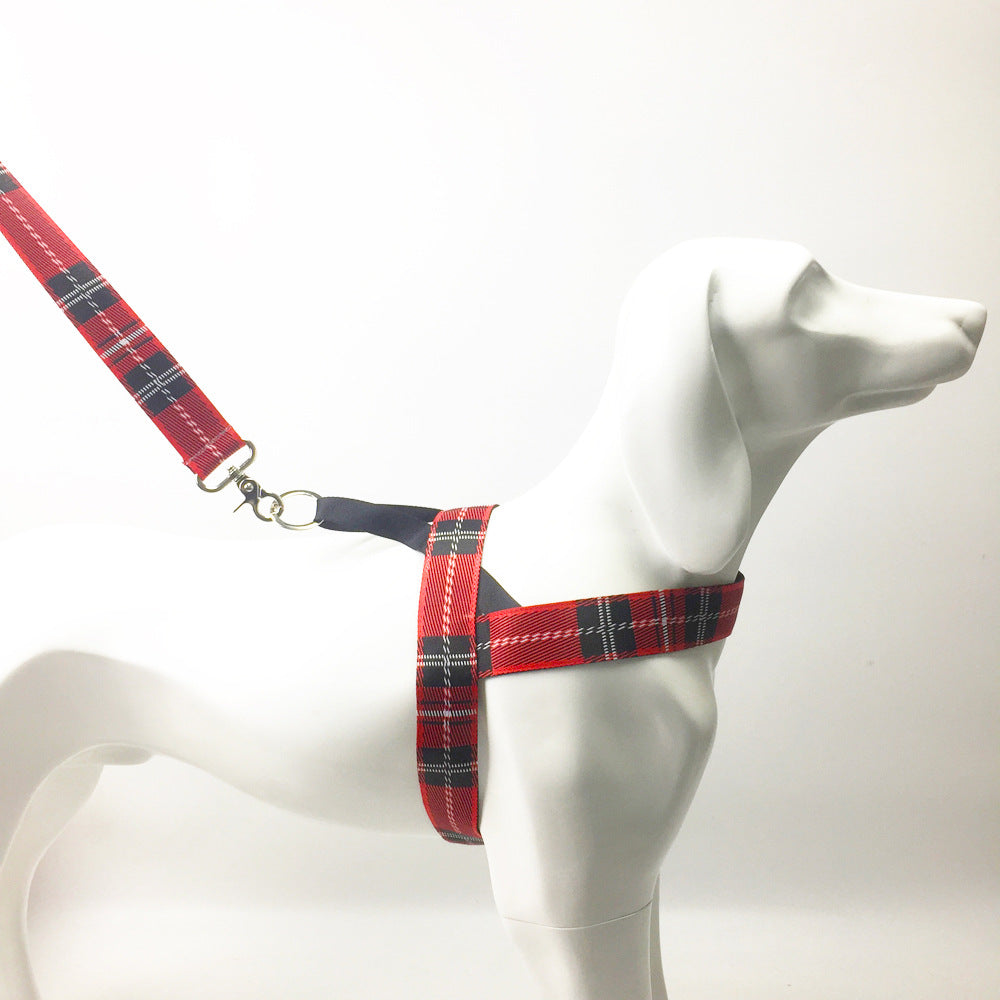 Plaid Dog Chest Harness and Matching Leash