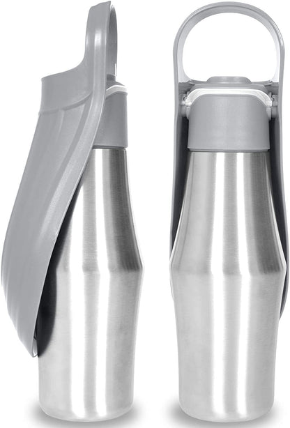 Stainless Steel Water Bottle with Silicone Leaf Bowl For Dog