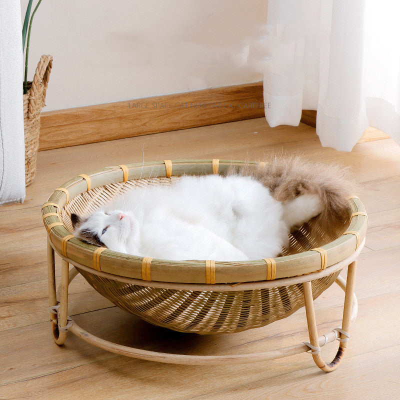 Textured Bamboo Bowl Feline Snuggle Nest