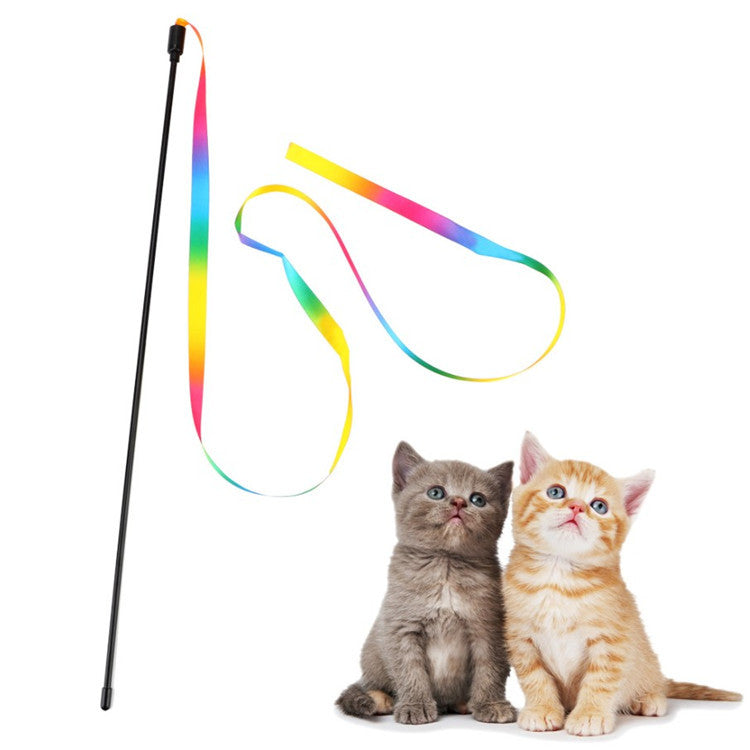 Colorful Rainbow Ribbon Cat Teaser Wand Toy