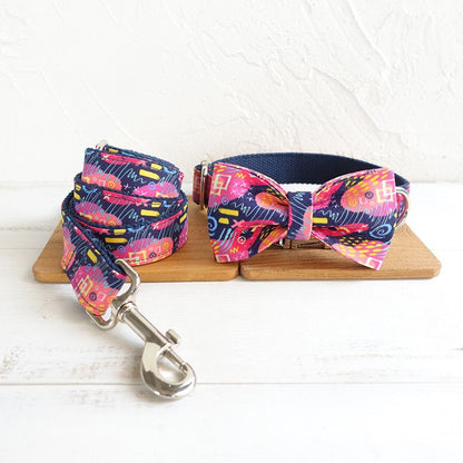 Festive Graffiti Bow Tie Leash and Collar Combo