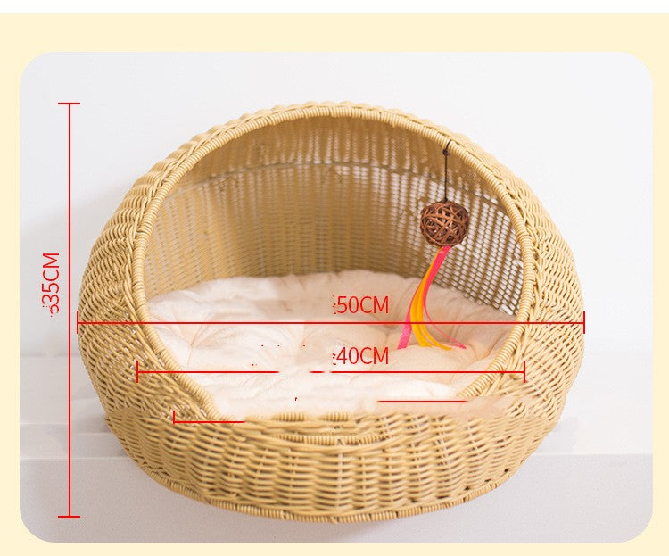 Hand-Crafted Woven Cat Nesting Bowl Bed with Toy