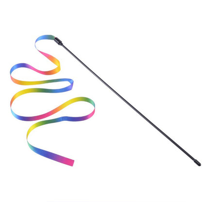 Colorful Rainbow Ribbon Cat Teaser Wand Toy