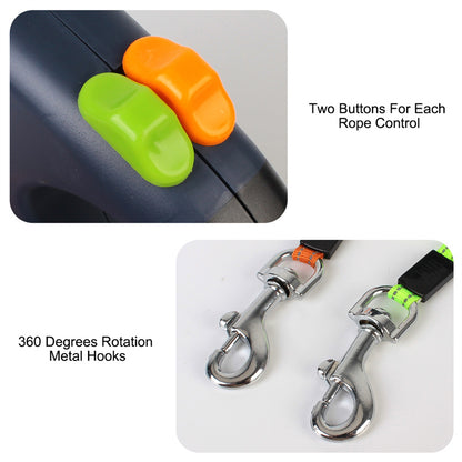 Retractable Reflective Double Dog Walking Leash With Light