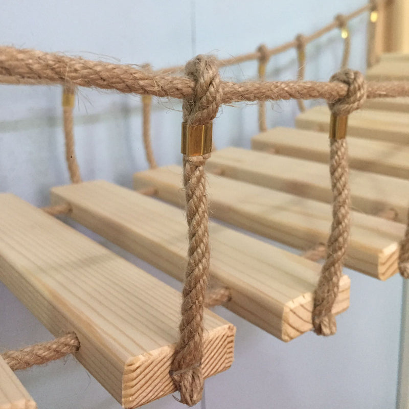 Rope and Wood Hanging Wall Bridge for Cats