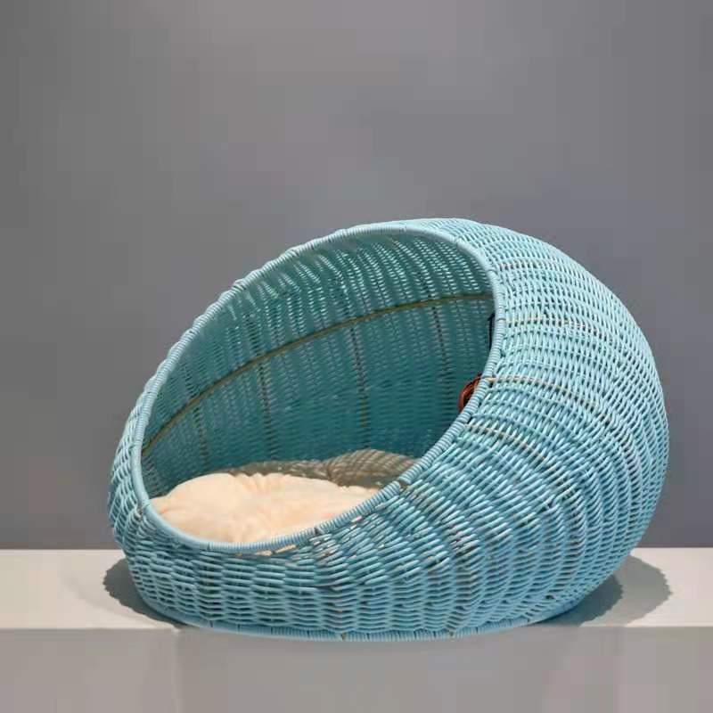 Hand-Crafted Woven Cat Nesting Bowl Bed with Toy