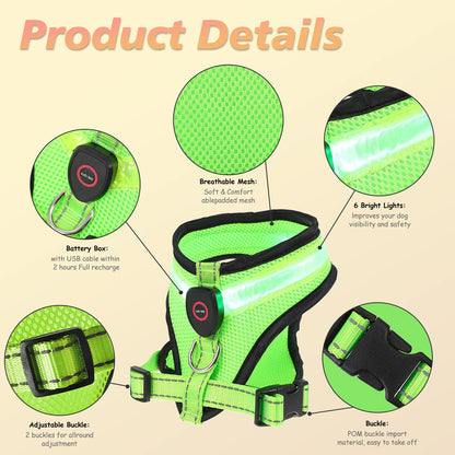 Rechargeable LED Lighted Dog Harness Vest