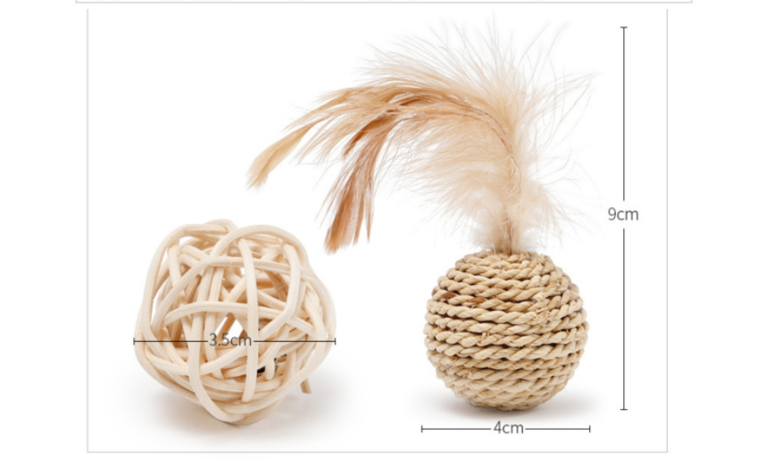 Rattan Woven Bell Ball Feather Funny Cat Toy