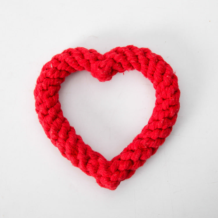 Simple Love Heart Cotton Woven Rope Chew Toy for Dogs