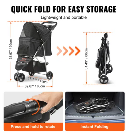 3 Wheel Stroller for Small Dogs and Cats