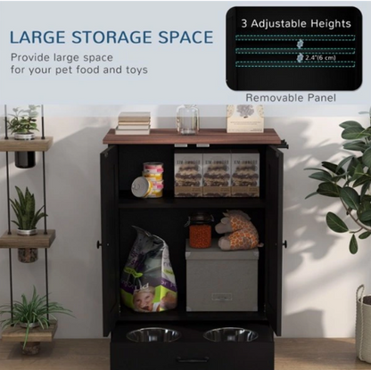 Storage Cabinet with Food and Water Bowls for Dogs