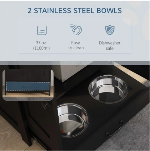 Storage Cabinet with Food and Water Bowls for Dogs