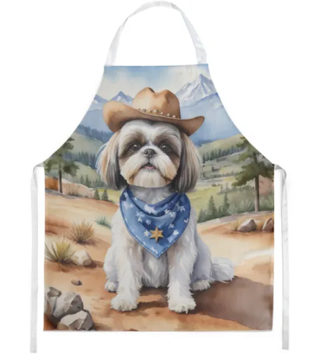 Shih Tzu - Welcome Cowboy Apron for Cooking, Baking and Crafts for Adult Women and Men - Unisex Large