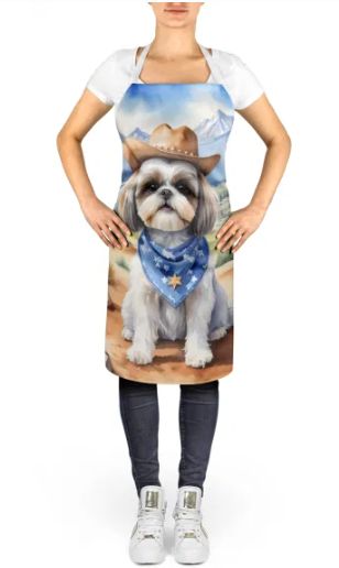 Shih Tzu - Welcome Cowboy Apron for Cooking, Baking and Crafts for Adult Women and Men - Unisex Large