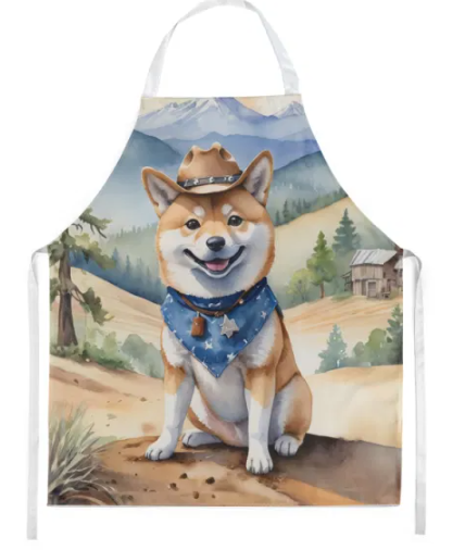 Shiba Inu - Welcome Cowboy Apron for Cooking, Baking and Crafts for Adult Women and Men - Unisex Large