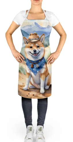 Shiba Inu - Welcome Cowboy Apron for Cooking, Baking and Crafts for Adult Women and Men - Unisex Large