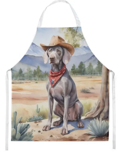 Weimaraner - Welcome Cowboy Apron for Cooking, Baking and Crafts for Adult Women and Men - Unisex Large