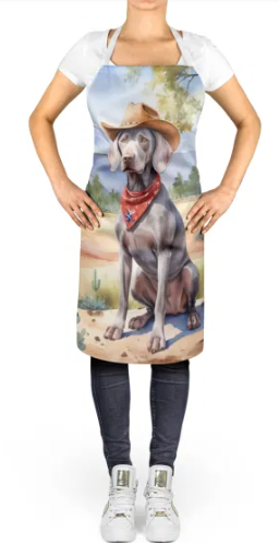 Weimaraner - Welcome Cowboy Apron for Cooking, Baking and Crafts for Adult Women and Men - Unisex Large