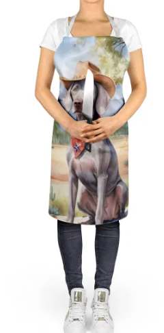 Weimaraner - Welcome Cowboy Apron for Cooking, Baking and Crafts for Adult Women and Men - Unisex Large