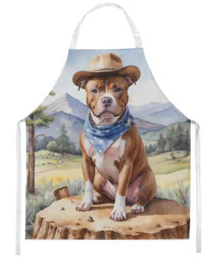 Staffordshire Bull Terrier - Welcome Cowboy Apron for Cooking, Baking and Crafts for Adult Women and Men - Unisex Large