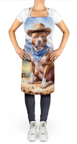 Staffordshire Bull Terrier - Welcome Cowboy Apron for Cooking, Baking and Crafts for Adult Women and Men - Unisex Large