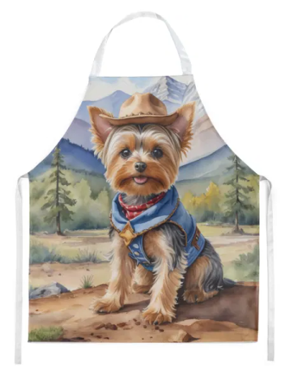 Yorkshire Terrier Yorkie - Welcome Cowboy Apron for Cooking, Baking and Crafts for Adult Women and Men - Unisex Large