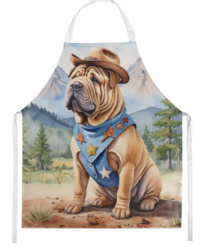 Shar Pei - Welcome Cowboy Apron for Cooking, Baking and Crafts for Adult Women and Men - Unisex Large