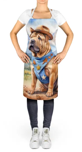 Shar Pei - Welcome Cowboy Apron for Cooking, Baking and Crafts for Adult Women and Men - Unisex Large