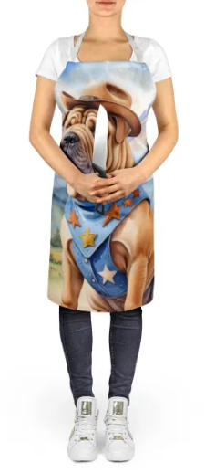 Shar Pei - Welcome Cowboy Apron for Cooking, Baking and Crafts for Adult Women and Men - Unisex Large