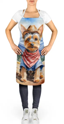 Silky Terrier - Welcome Cowboy Apron for Cooking, Baking and Crafts for Adult Women and Men - Unisex Large