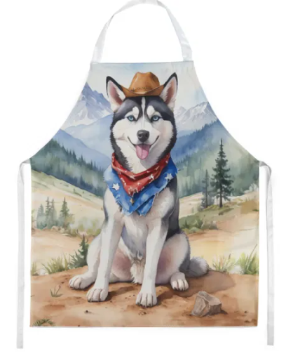 Siberian Husky - Welcome Cowboy Apron for Cooking, Baking and Crafts for Adult Women and Men - Unisex Large