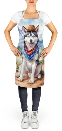 Siberian Husky - Welcome Cowboy Apron for Cooking, Baking and Crafts for Adult Women and Men - Unisex Large