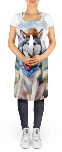 Siberian Husky - Welcome Cowboy Apron for Cooking, Baking and Crafts for Adult Women and Men - Unisex Large