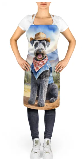 Kerry Blue Terrier - Welcome Cowboy Apron for Cooking, Baking and Crafts for Adult Women and Men - Unisex Large